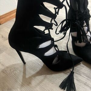 Piper Black Lace-Up Heels